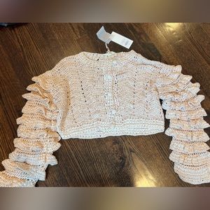 Love Shack Fancy Junice Crop Cardigan - Sand Color size large